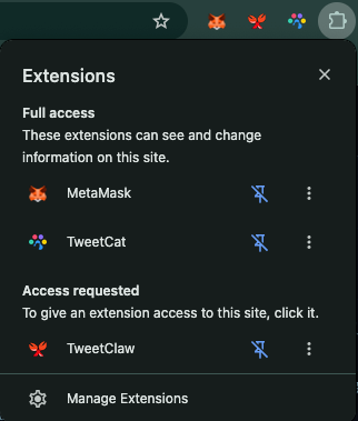 Pin TweetClaw to Chrome toolbar